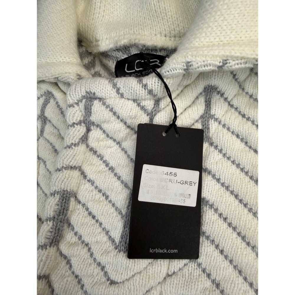 LCR Black Edition Mens 3XL Ecru Grey Chevron Knit Double Breasted Cardigan Coat - Picture 2 of 8